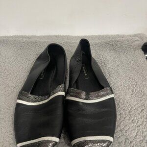 NewbarK Flats Shoes Womens Size 9.5 Black Leather Cap Toe Glitter Handmade